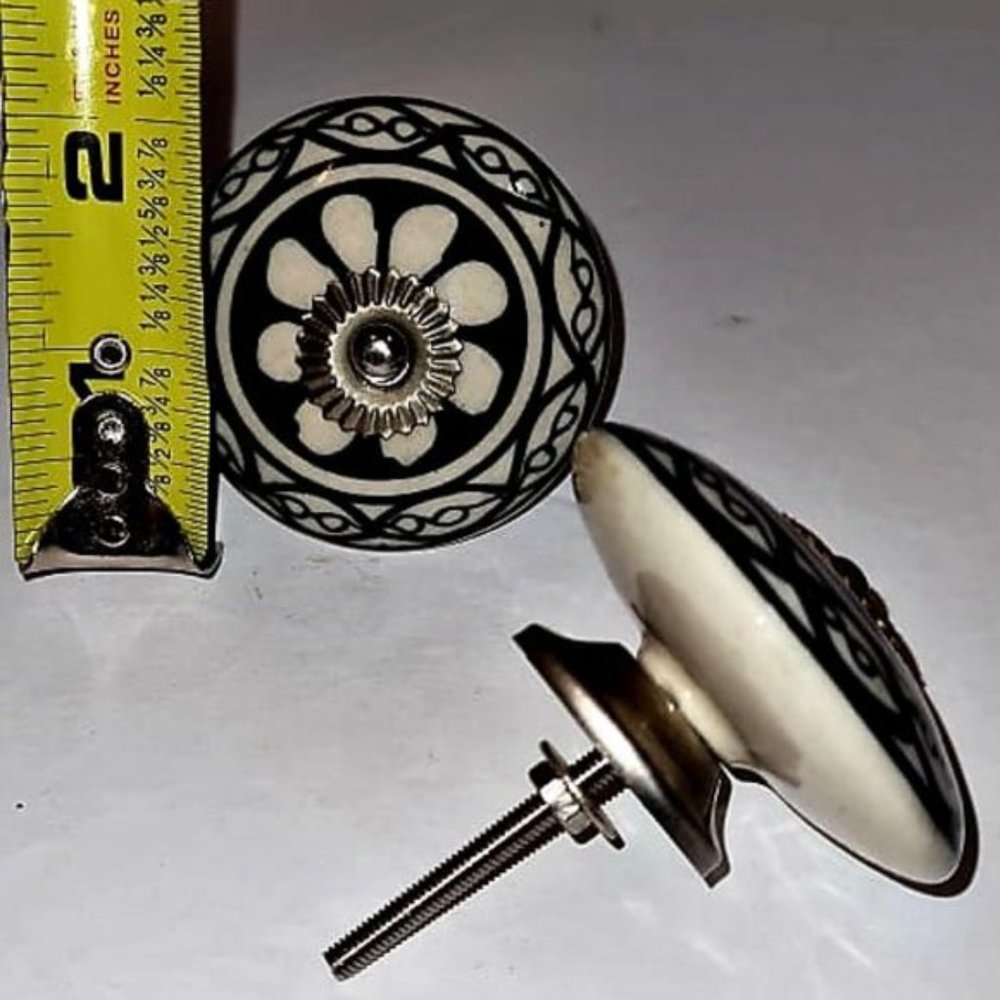 Set of 2 Ceramic and Silver Drawer Pulls.